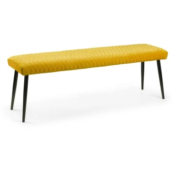 Low Dining Bench Mustard Velvet Fabric Upholstered Black Metal - Freda