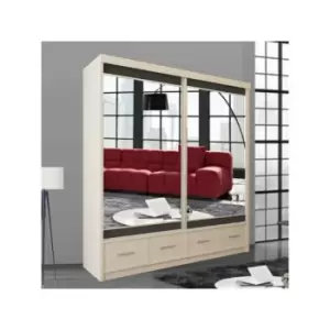 Mayfair 2 Sliding Mirror Door Wardrobes with Drawers 200cm - White