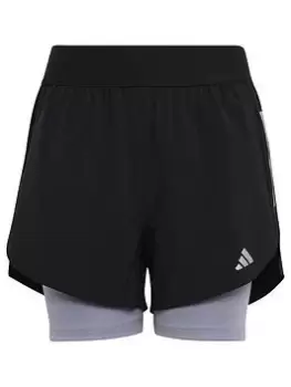 adidas Junior Girls Run Icons 2 In 1 Short, Black/Silver, Size 9-10 Years