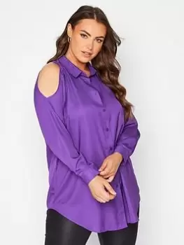 Yours Cold Shoulder Shirt - Purple, Purple, Size 16, Women