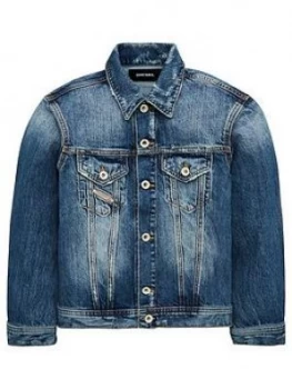 Diesel Girls Applique Logo Denim Jacket - Mid Wash, Size 8 Years, Women