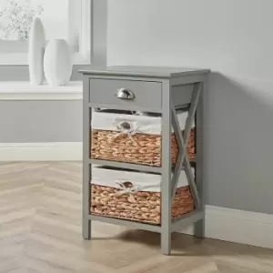 Dartmouth - Grey Bedside Wooden Storage Unit 2 Drawer Chest Water Hyacinth Basket Organiser - Grey