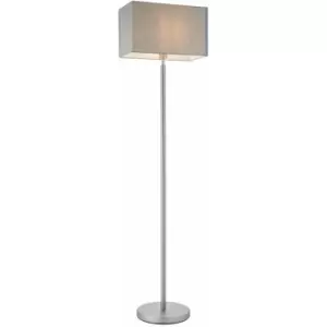 Floor Lamp Light Matt Nickel & Grey Fabric 60W E27 Standing Base & Shade