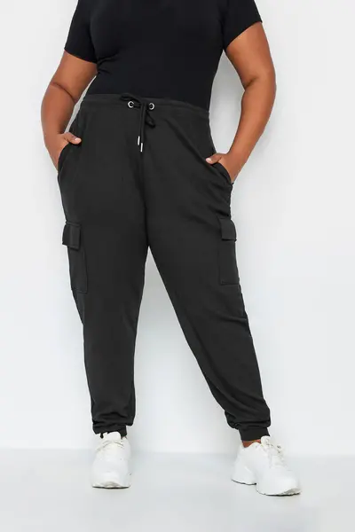 Yours Ribbed Cargo Joggers Black