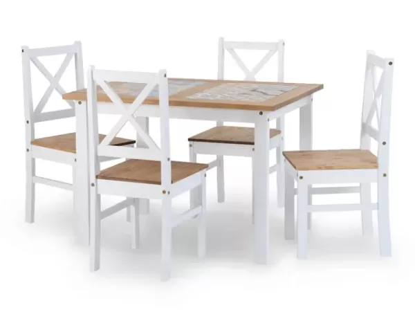 Seconique Salvador White and Tile Dining Table and 4 Chair Set