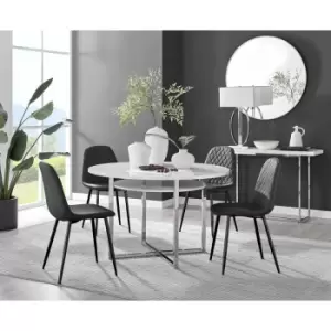 Furniturebox Adley White High Gloss 120cm Storage Dining Table & 4 Black Corona Faux Leather Dining Chairs with Black Legs Diamond Stitch