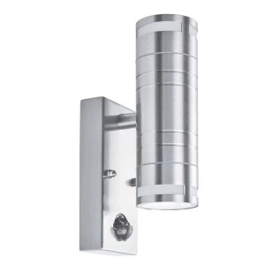 2 Light Outdoor PIR Up Down Wall Light Stainless Steel IP44, GU10