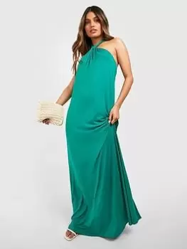 Boohoo Halterneck Twist Detail Maxi Dress - Green, Size 8, Women