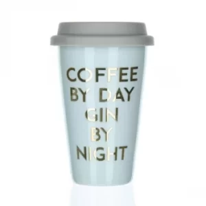 Travel Mug Coffee By Day Gin By Night Light Grey 15cm