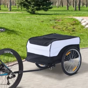 HOMCOM Folding Bike Trailer Cargo in Steel Frame Extra Bicycle Storage Carrier with Removable Cover and Hitch (White and Black)