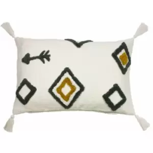 Furn Inka Aztec Tuffted 100% Cotton Tasselled Cushion Cover, Natural, 40 x 60 Cm