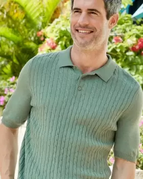 Cotton Traders Mens Luxury Soft Touch Cable Polo in Green