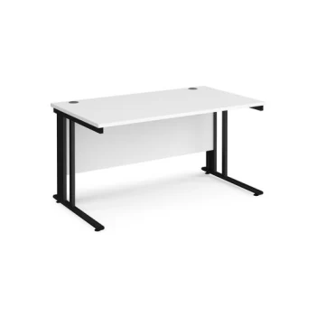 Office Desk 1400mm Rectangular Desk With Cable Managed Leg White Tops With Black Frames 800mm Depth Maestro 25