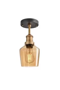 Brooklyn Tinted Glass Schoolhouse Flush Mount, 5.5 Inch, Amber, Brass Holder