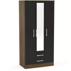 Lynx 3 Door 2 Drw/Mirror Walnut & Black