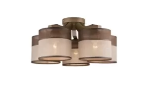 Andrea Multi Arm Semi Flush Ceiling Light, Fabric Shades, Sonoma, 5x E27