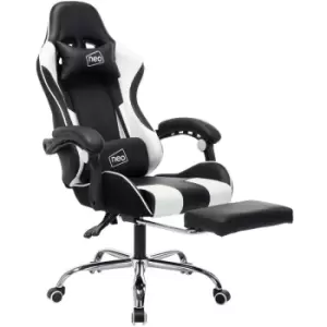 Neodirect - White Leather Gaming Racing Recliner Chair With Footrest