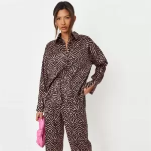 Missguided Lounge Co Ord Shirt Zebra Print - Brown