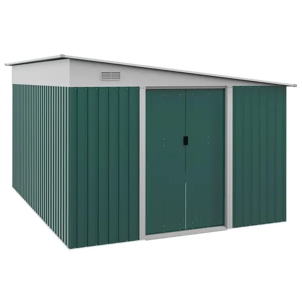 Outsunny 11.3x9.2ft Steel Garden Storage Shed w/ Sliding Doors & 2 Vents Green