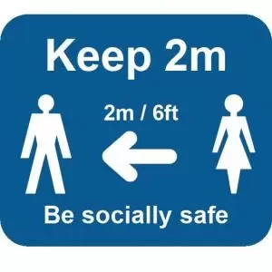 Blue Social Distancing Self Adhesive Sign - Keep 2m6ft 190 x 166mm 2pk