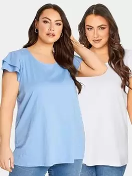 Yours Frill Tee 2 Pack - Blue/white, Blue, Size 18, Women