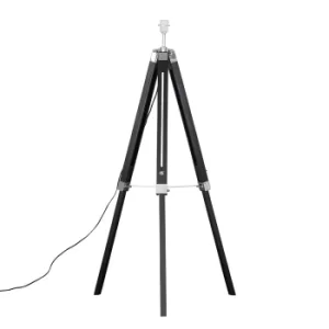 Clipper Black Wood And Chrome Tripod Floor Lamp Base