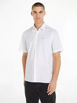 Calvin Klein Stretch Poplin Short Sleeve Regular Shirt, White, Size S, Men