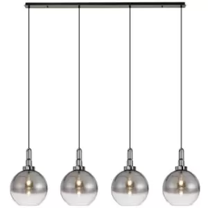 Luminosa Linear 4 Light Pendant E27 With 30cm Globe Glass, Smoked, Clear Black Chrome, Matt Black