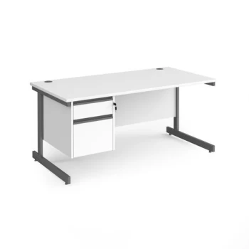 Office Desk Rectangular Desk 1600mm With Pedestal White Top With Graphite Frame 800mm Depth Contract 25 CC16S2-G-WH