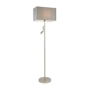 Floor Lamp Light Matt Nickel & Grey Fabric 60W E27 & 2W LED Base & Shade