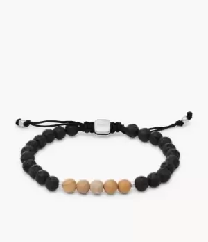 Fossil Men Brown Wood and Black Lava Beaded Bracelet