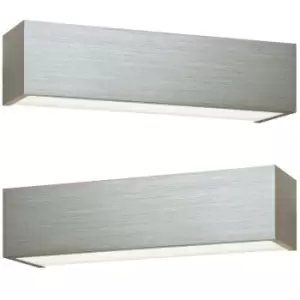 2 PACK LED Box Wall Light Warm White Brushed Aluminium & Frosted Glass Lamp