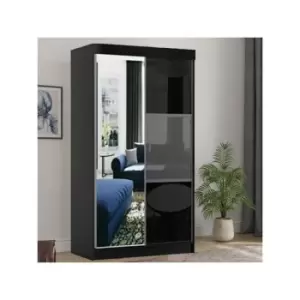 Manhattan High Gloss 2 Sliding Door Wardrobe with Mirror and Drawers 120cm - Black