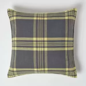 Homescapes - Grey & Yellow Tartan Pattern Cushion Cover, 60 x 60cm - Grey