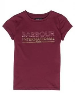 Barbour International Girls Knockhill Metallic Logo T-Shirt - Port, Size Age: 12-13 Years, Women