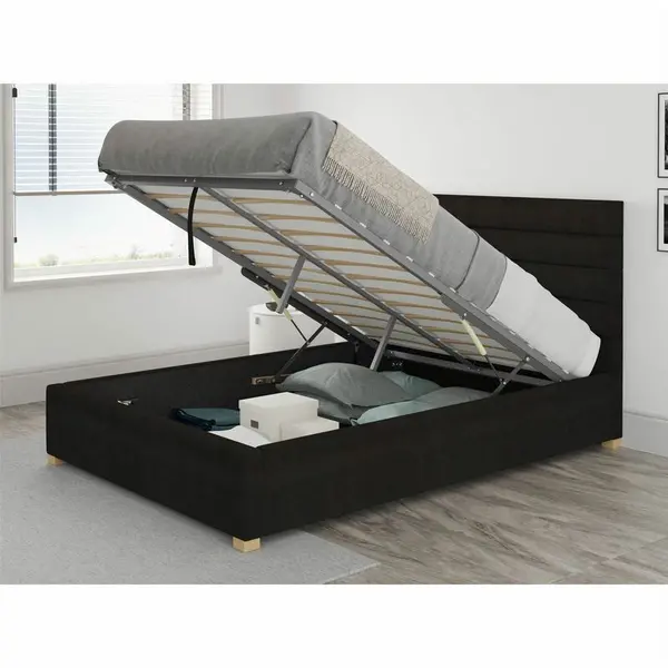 Aspire Aspire - Kelly Ottoman Upholstered Bed, Kimiyo Linen, Charcoal - Ottoman Bed Size Single 3ft - Charcoal 5057632049131