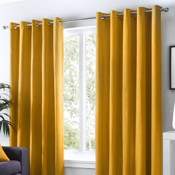 Fusion Fusion - Sorbonne 100% Cotton Eyelet Lined Curtains, Ochre, 66 x 90" SNEOC66906LUU