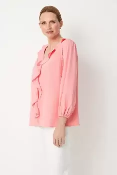 Pink Ruffle Front Blouse