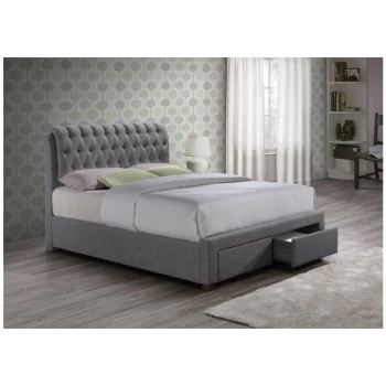 Furniture Valentino 2 Drawer Storage Bed Grey Fabric Upholstered 4ft6 Double 135cm - Birlea