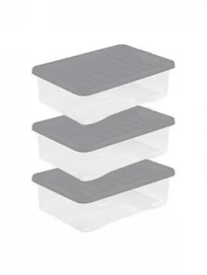 Wham Crystal 32 Litre Pack of 3 Clear Grey Lid