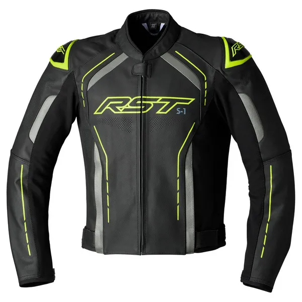 RST S1 Leather Jacket Black Grey Fluo Yellow Size 42