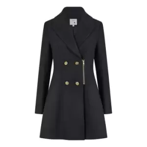 Yumi Black Military Coat With Zip Detail - Black