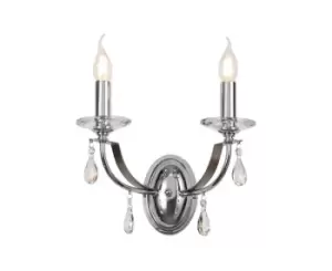 Wall Lamp 2 Candle Light E14, Polished Chrome, Satin Nickel, Clear Crystal