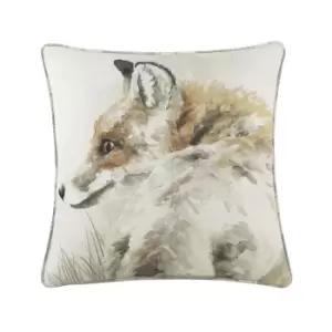 Evans Lichfield Watercolour Fox Cushion Cover (One Size) (Off White/Brown/Orange)