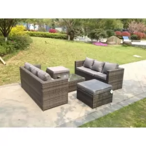 Fimous 6 Seater Outdoor Dark Grey Rattan Lounge Complete Sofa Set with Square Coffee Table and 2 Big Footstools