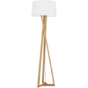 Kamloops Tripod Floor Lamp Ivory Fabric Shade Soild Ash Wood Natural Wood LED E27 - Merano