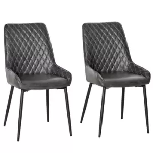 HOMCOM Retro Dining Chair Set of 2, PU Leather Upholstered Side Chairs for Kitchen Living Room with Metal Legs, Grey