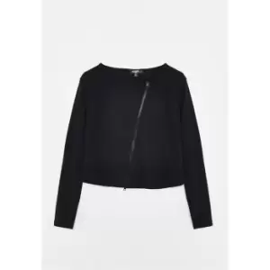 Missguided Plus Size Rib Long Sleeve Zip Detail Crop Top - Black