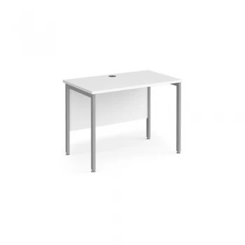 Office Desk 1000mm Rectangular Desk With H-Frame Leg White Tops With Silver Frames 600mm Depth Maestro 25