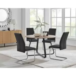 Furniture Box Santorini Brown Wood Contemporary Round Dining Table and 4 Black Lorenzo Chairs Set